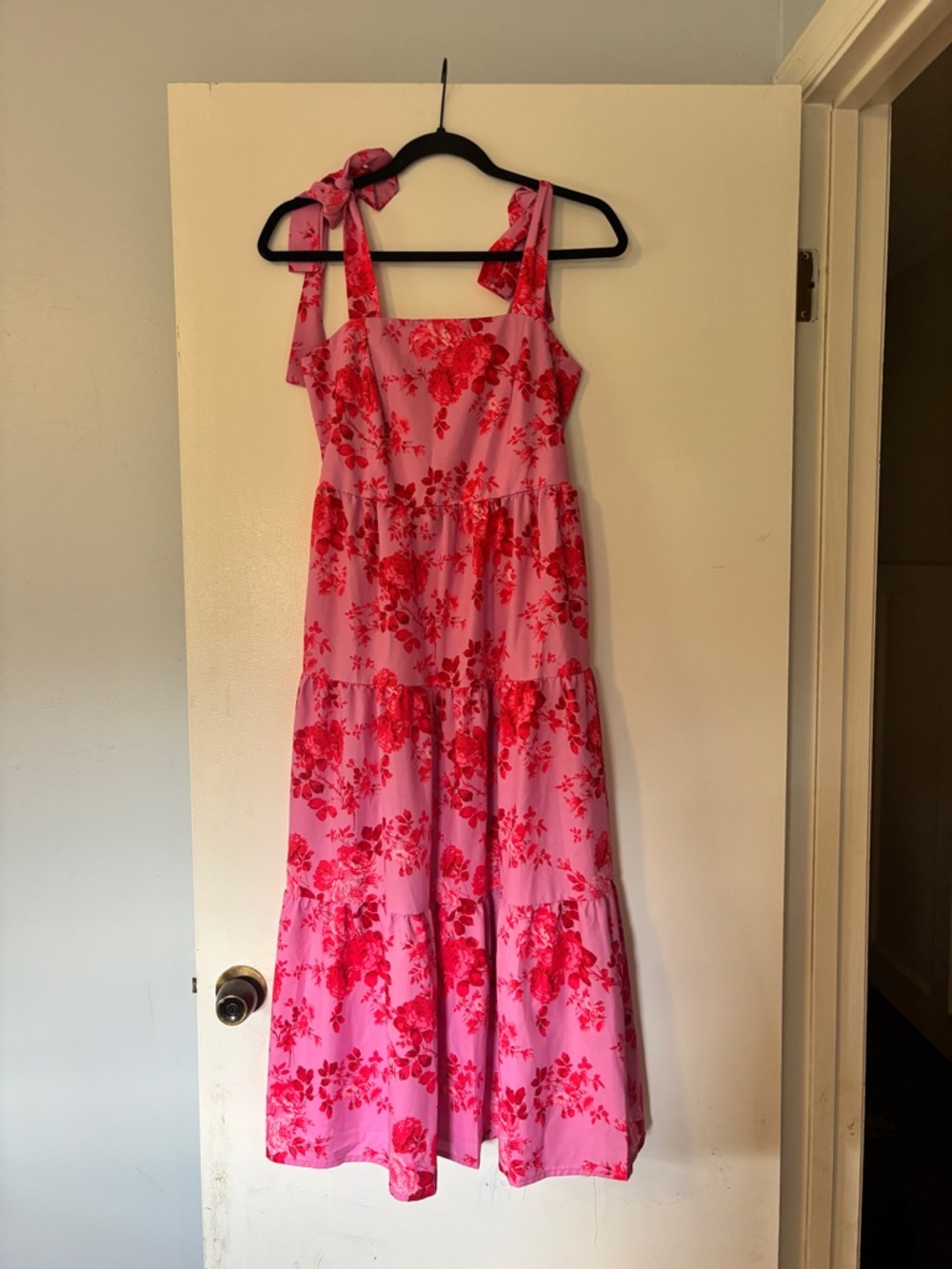 Pink Floral Tie-Shoulder Midi Dress